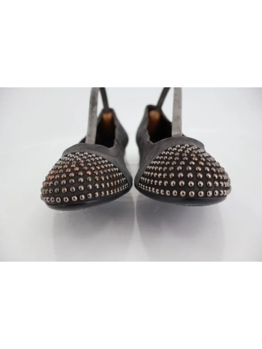 AGL Womens Ballet Ballet Flat Size 36.5 6.5 Gray Leather Studded Cap Toe Italy
